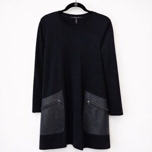 BCBG MAX AZRIA Black A-Line Shift Dress | Vegan Leather Pocket Detail | Size XS